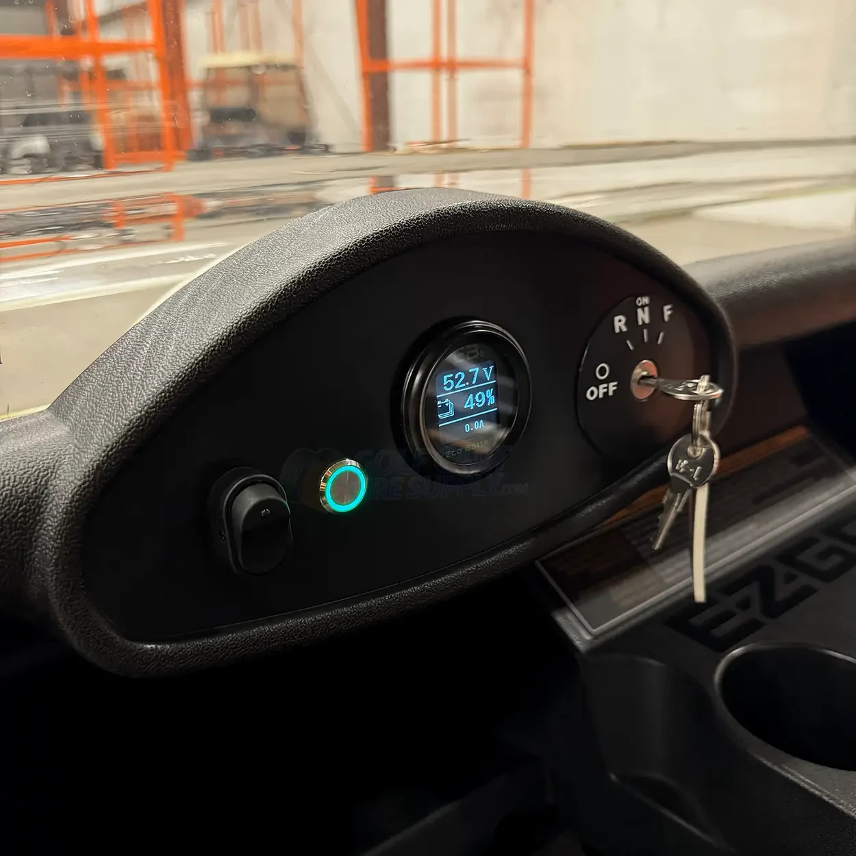 Mounting the ECO Battery state of charge gauge in the RXV dash ECO Battery state of charge meter installed on EZGO RXV dash