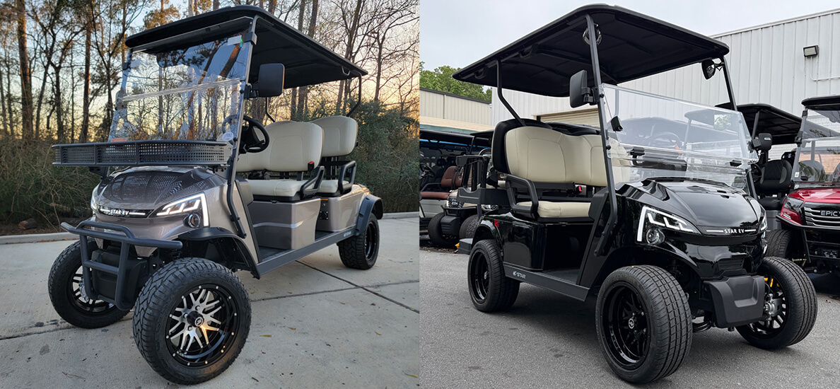 09 Best Golf Carts 2026 STAR EV J Model Two 2026 STAR EV J Model street legal golf carts including a lifted 6 passenger and a black 4 passenger