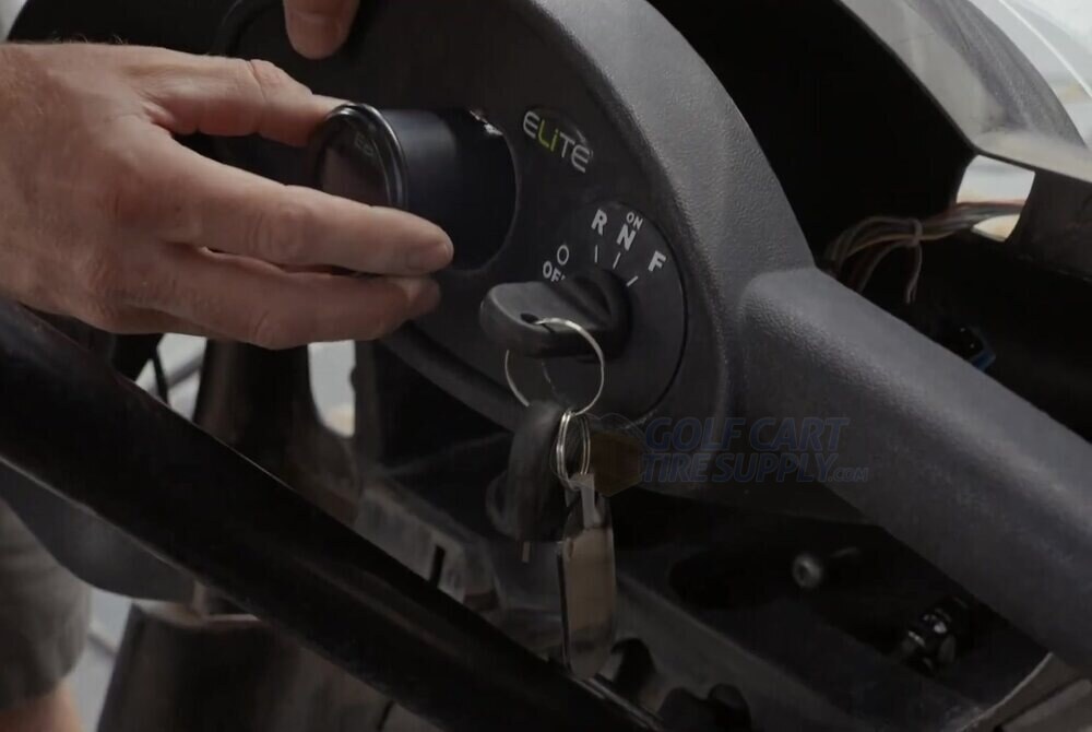 Installing the ECO Battery state of charge gauge in the RXV Gen 2 dash Sliding the ECO Battery state of charge gauge into the factory opening on a Gen 2 EZGO RXV dash