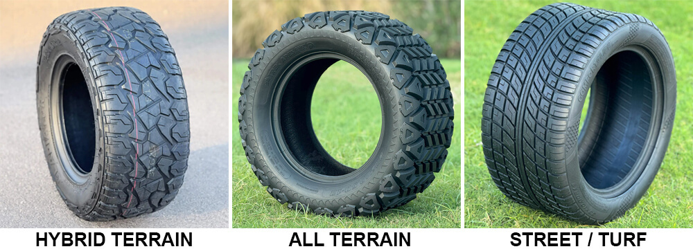 Hybrid Terrain Golf Cart Tires Hybrid Terrain vs. All Terrain vs. Street Golf Cart Tires